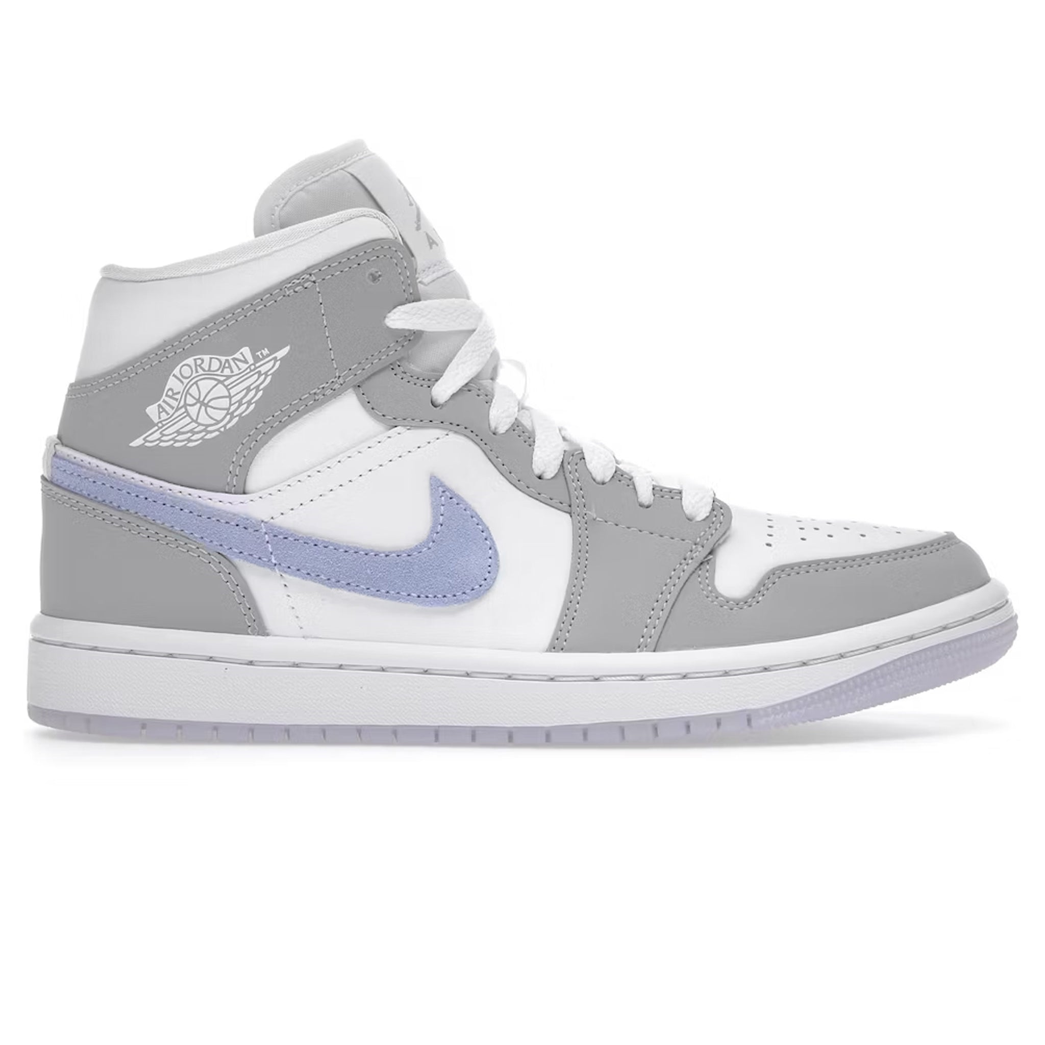 Side view of Air Jordan 1 Mid Wolf Grey Blue (W) BQ6472-105